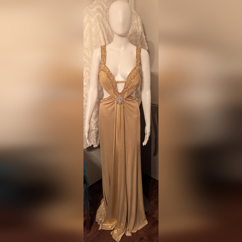 Gold Beaded Evening Gown By Partytime